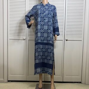 Blue Patterned Long Sleeve Dress